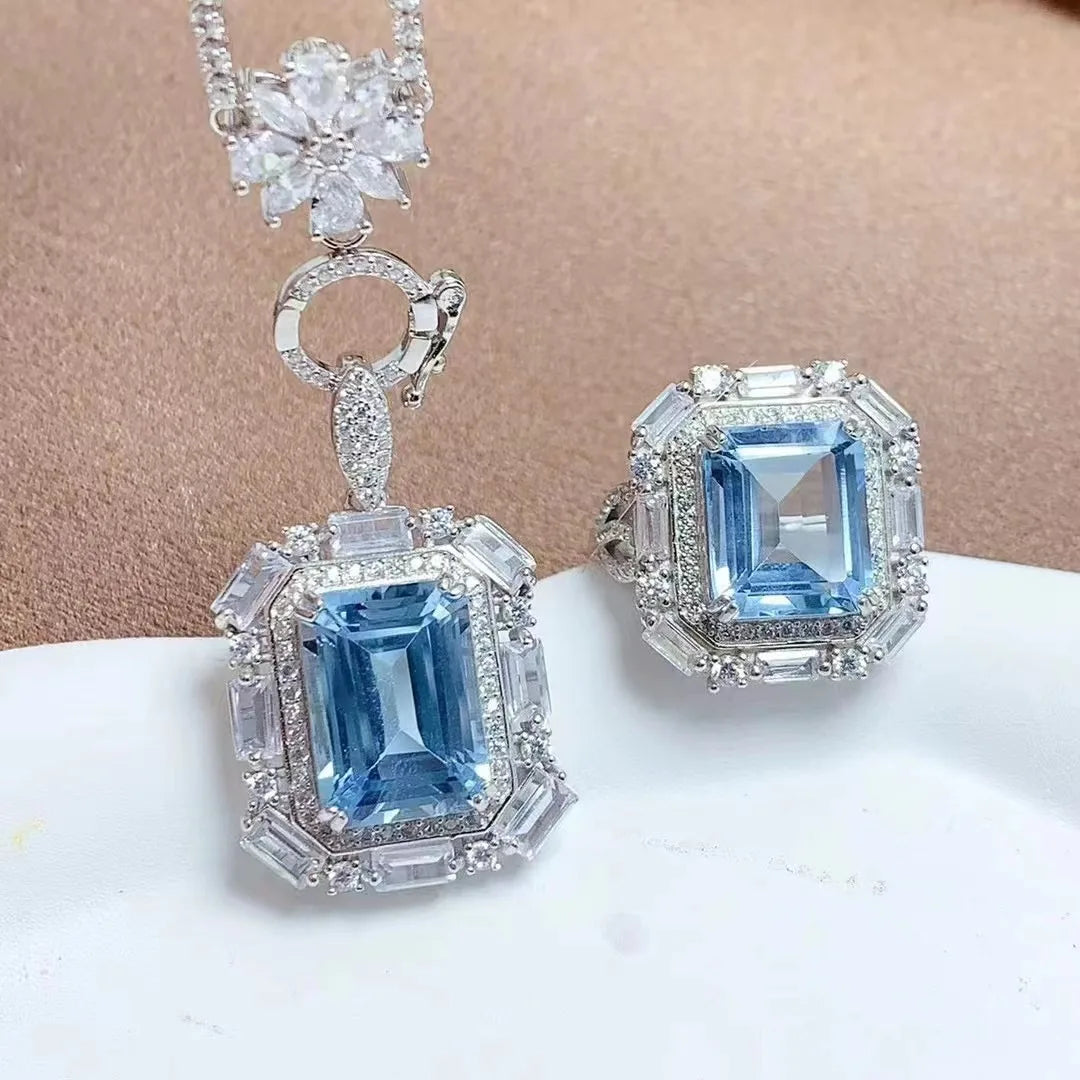 Hot Sale Dubai 925 Sterling Silver Natural Topaz Fine Big Jewelry Necklace Sets for Parties Engagements Anniversaries