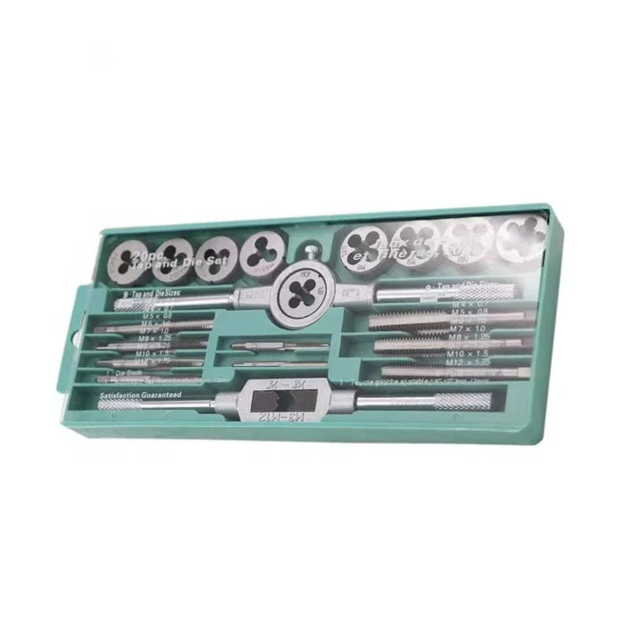 20 Piece Tap and Die Set Bearing Steel and Metric Tools Titanium Coated with Metal Carrying Case