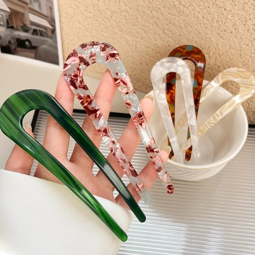 12.9cm Acetate U-shaped Hair Sticks Tortoiseshell Acrylic Hairpins Fashion Hair Accessories for Women