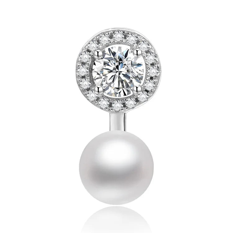 925 Sterling Silver Pendant with Natural Freshwater Pearl Rhodium Plated Cubic Zirconia Accents Elegant Solitaire Jewelry Gift