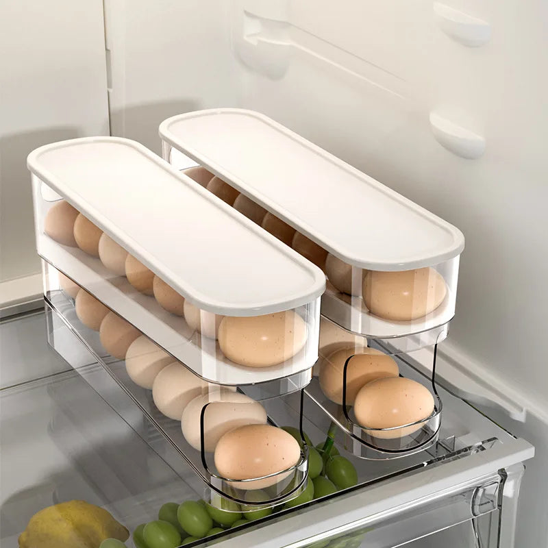 Modern Small Refrigerator Storage Box Lid Food Grade PP Rolling Egg Rack Kitchen Fresh-Keeping Side Door Egg Carton Storage MegaBDM