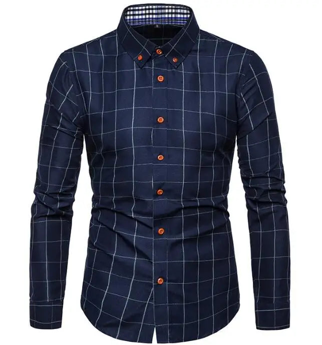 Cotton Men's Shirts Men Slim Fit Dress Shirt Wholesale Long Sleeve Plaid Casual Business Shirt