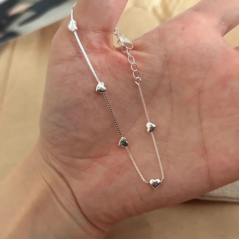 Personality Bracelets Sterling Silver S925 Simple Glossy Heart-shaped Box Chain Women's Bracelet Jewelry