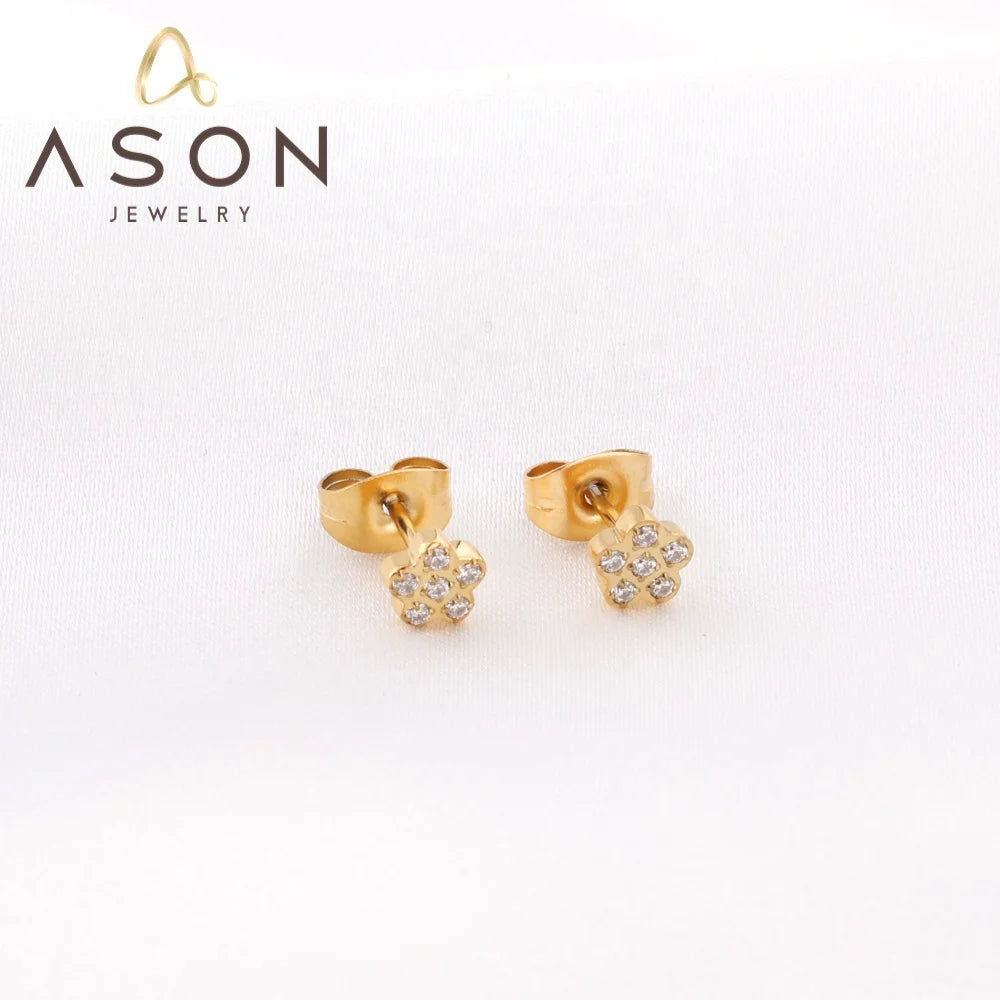 Ason New Trend Design Stainless Steel Jewelry Stud Earrings Five Flower Cut Stud Earrings With Diamonds