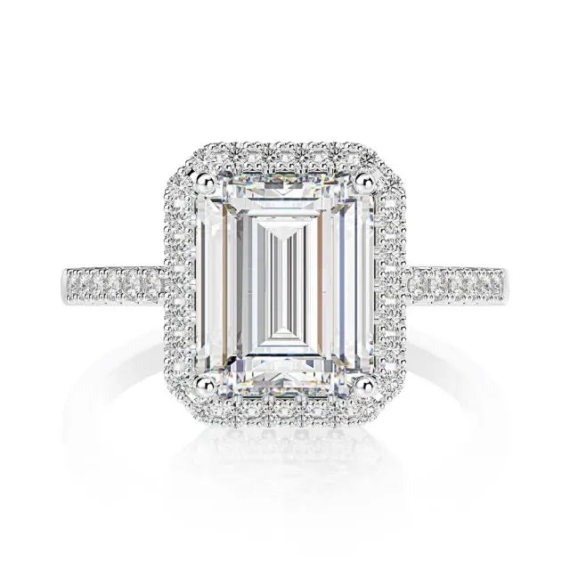 Elegant Classic 1mm Band Ring 925 Sterling Silver Square Clear Emerald Cut Cubic Zirconia Rhodium Plated for Wedding