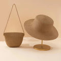 Summer Fashion Womens Straw Beach Bag Wide Brim Straw Panama Hat Handmade Weaving Bag Handbag Set