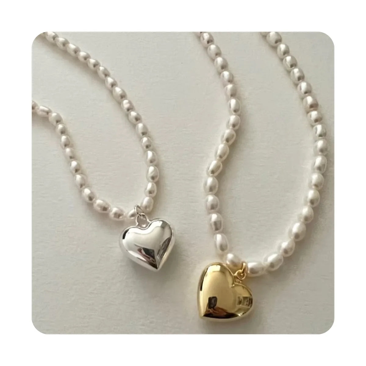 Handmade Braided Natural Real Freshwater Pearls Chain 925 Sterling Silver Freshwater Pearl Bead Chain Heart Pendant Necklace