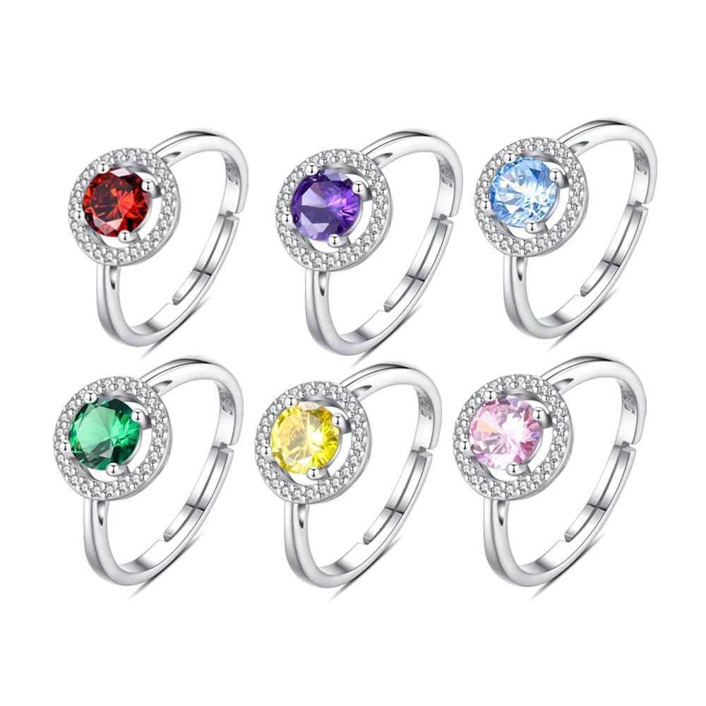 Merryshine Women's Stackable Adjustable 925 Sterling Silver Ruby Heart Eternity Rings 12 Birthstone Wedding Diamond Pearl