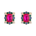 New Designs 18K Gold Plated Geometric Bling Square Rainbow Crystal Rhinestone Stud Earrings