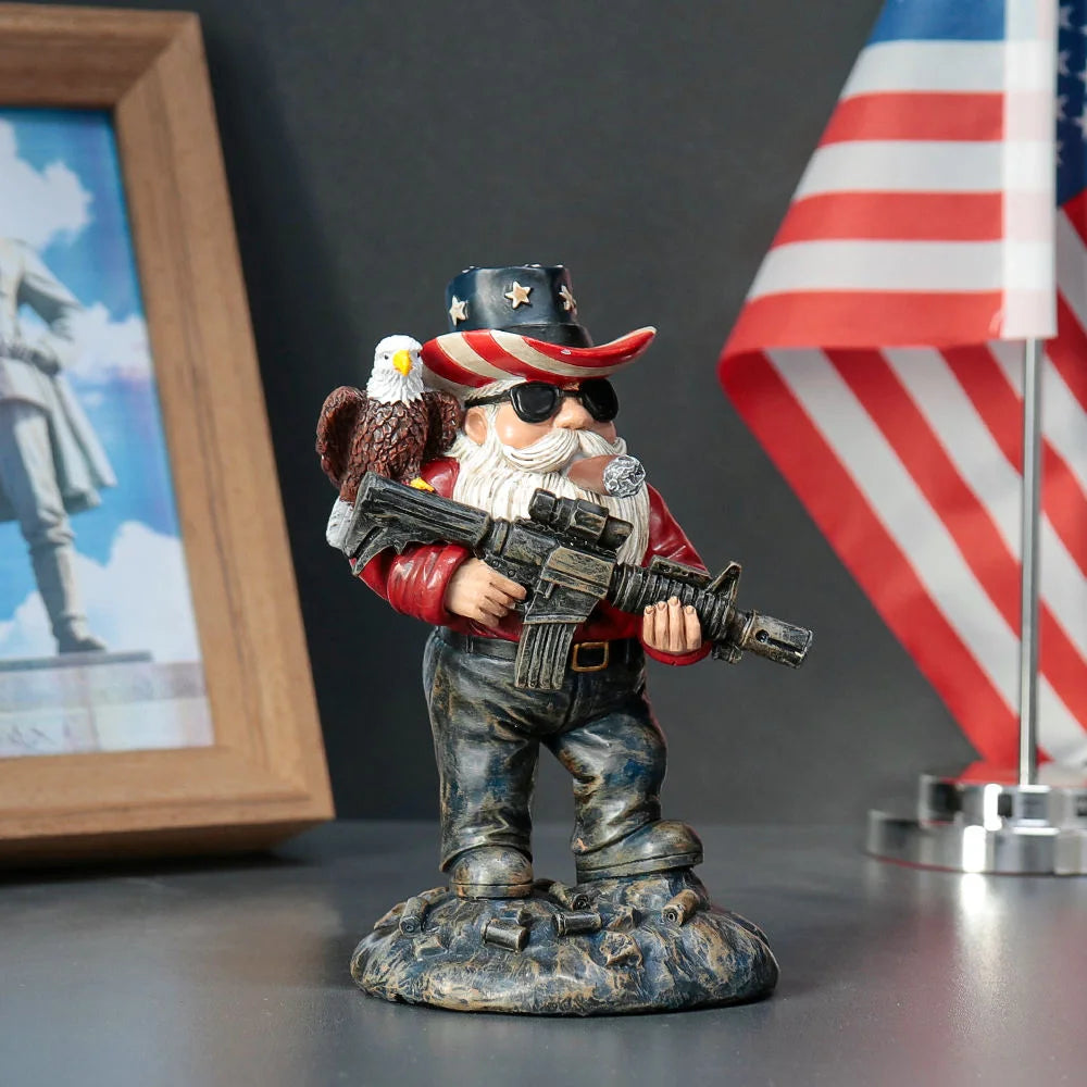 Resin Patriotic Eagle & Rifle Gnome Statue Hand-painted American Flag Artistic Design Home Decorative Indoor Figurines