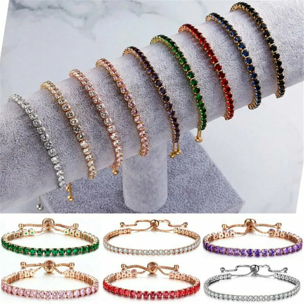 Brass Alloy Metal with Cheap Rich Colors Rhinestone Beads 3mm Adjustable baguette Bracelet Jewelry for Women
