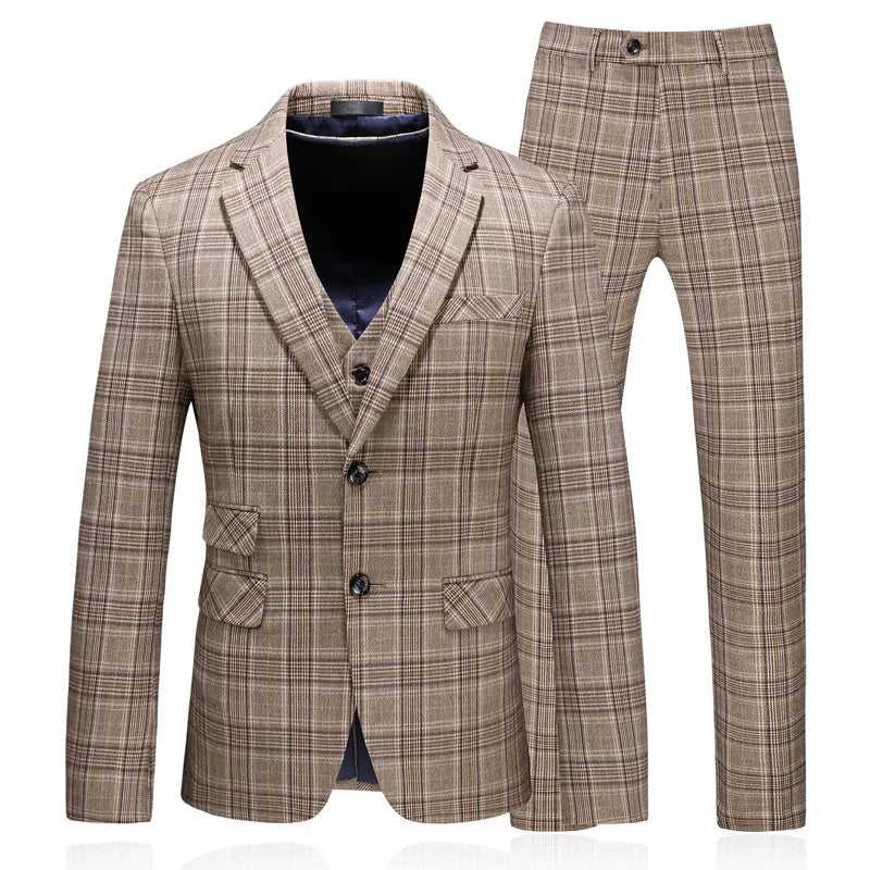 OEM One Piece Minimum Order Men's Business Suit Men's Casual Plaid Suit Three-piece Suit Groom Dress Interview Dress ODM OBM