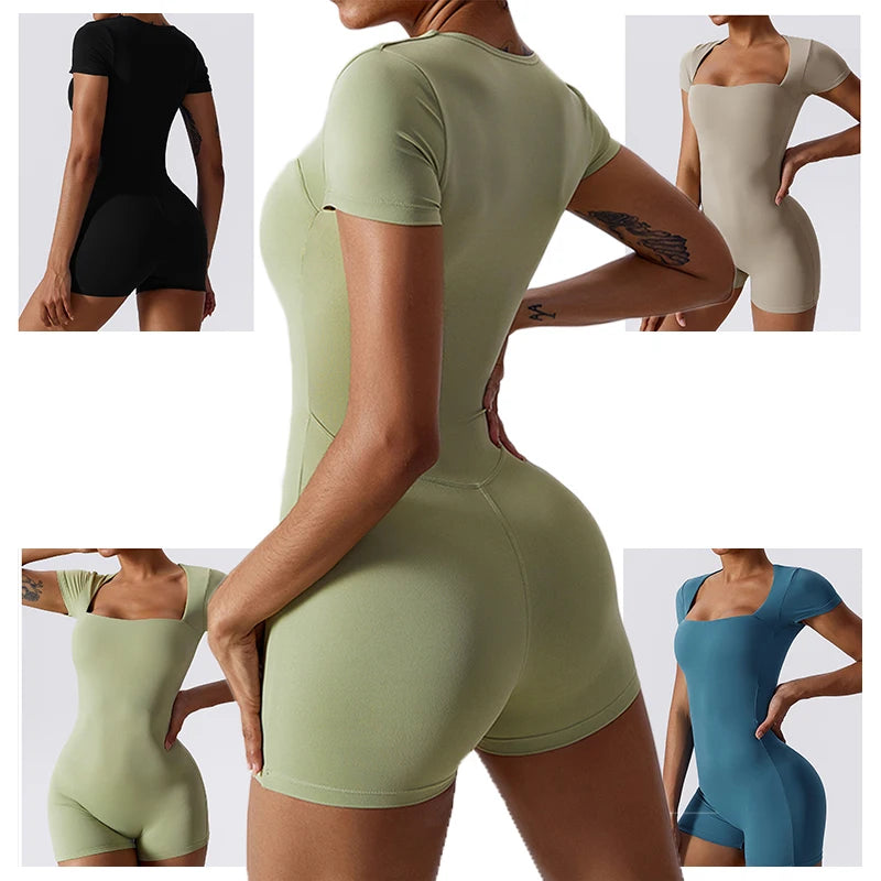 2023 Women's Gym Jumpsuits Breathable Quick Dry Seamless Racerback Full Length Spandex/Nylon Solid Fitness Bodysuits Custom