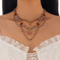 Bohemian Colorful Imitated Crystal Beads Chains Necklace for Women Dainty Lady Star Pendant Layered Choker Fashion Jewelry Gifts