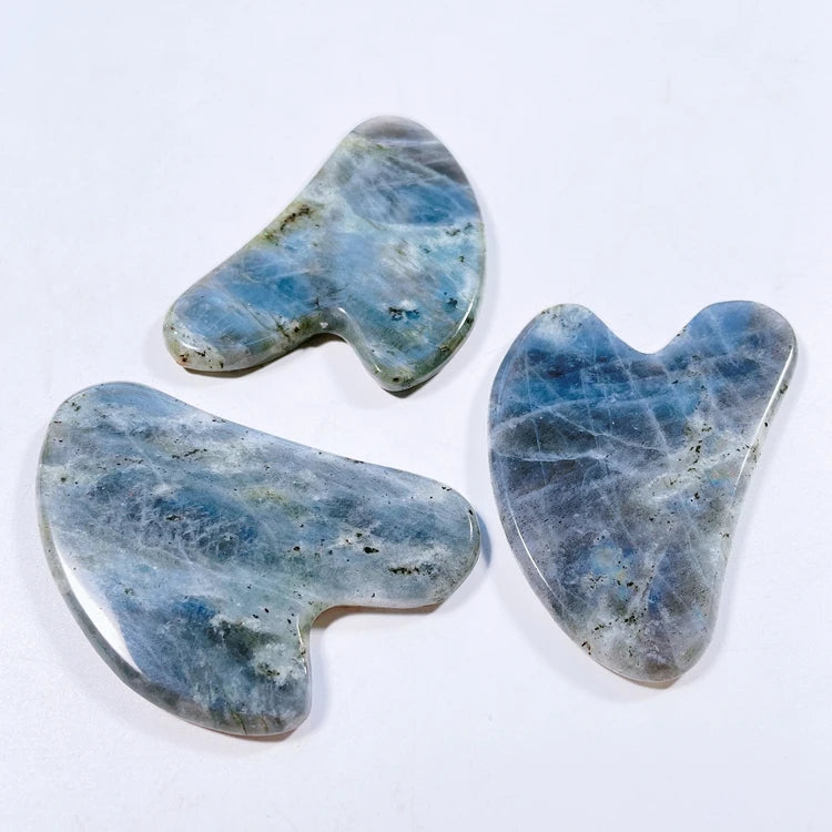 Huiying Custom Facial Body Scraping Labradorite Stone Massage Tool Heart Gem Guasha Board