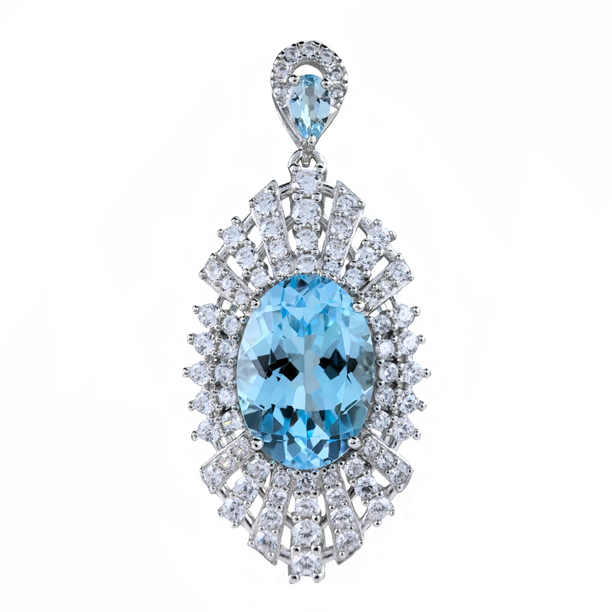Radiant Rhodium Plated 925 Sterling Silver Natural Sky Blue Topaz Pendant for Women Anniversary Gift