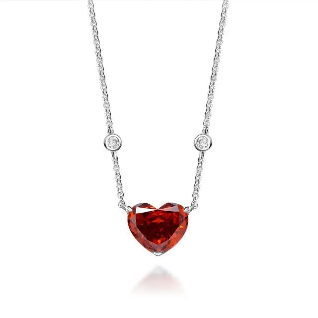 January Birthstone Red Heart Valentine's Gift Jewelry Hearts Necklace 925 Sterling Silver