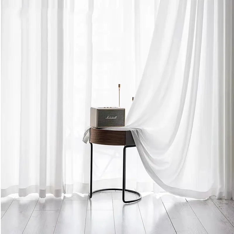 M&Y Home 100% Polyester Faux Linen Hotel Sheer Curtains White D-01 Chiffon Fabric for Bedroom Home Textiles with Dyed Pattern
