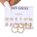Go Party 6Pairs/Set Metal Alloy Crystal Pearl Stud Earrings Set for Women Geometric Leaf Bowknot Heart Star Moon Earrings Sets