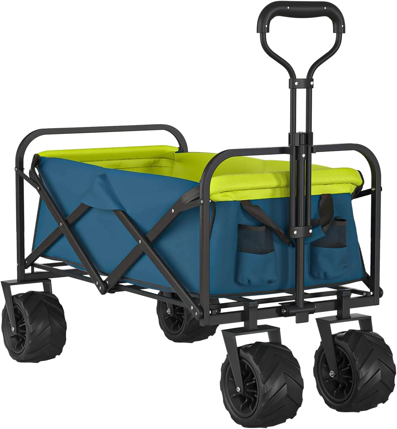 Woqi Heavy Duty Stainless Steel Collapsible Folding All Terrain Utility Beach Wagon Cart Retractable Handle Cup Holders OEM