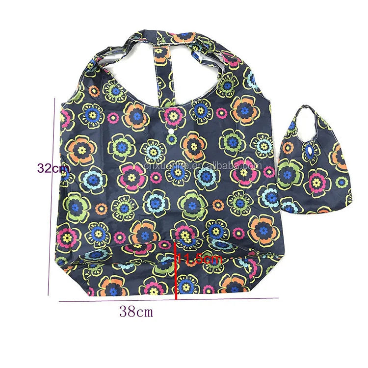 New Large Designed Polyester Tote Grocery Bag Reusable Foldable Cartoon Geometric Print Portable Shopping Bags
