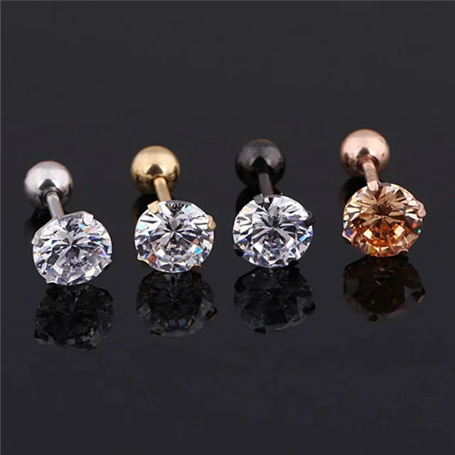 1 Pcs Medical Cartilage Piercing Jewelry Stainless Steel Crystal Zircon Ear Stud Earrings for Women Men