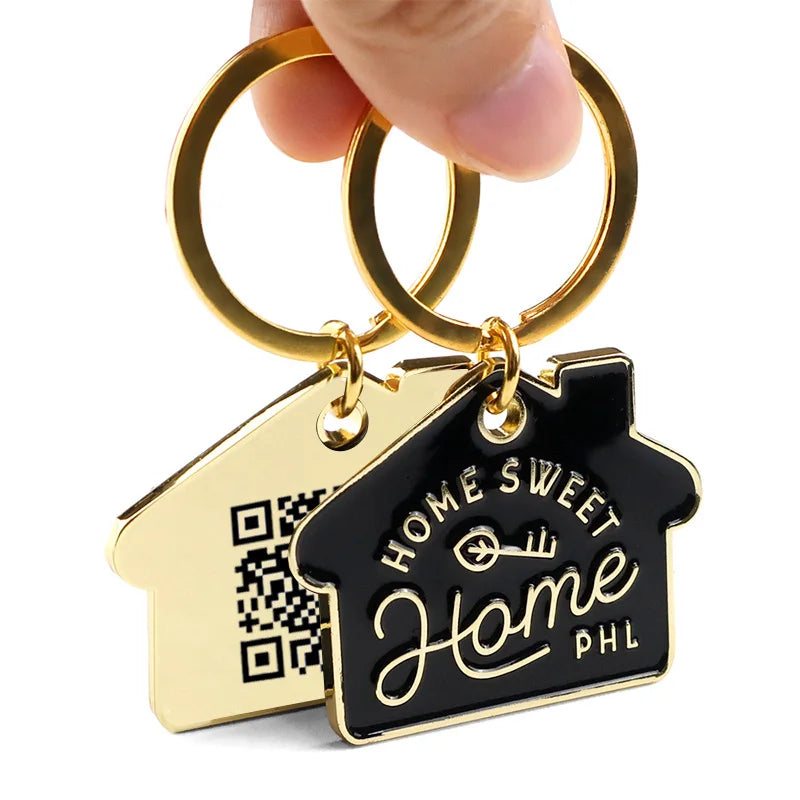 Wholesale Metal Crafts Promotional Keyring Home House Shaped Enamel Keychain Design Metal Key Chain