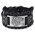 Gothic Steampunk Adjustable Mens Wolf Cuff Leather Zinc Alloy Bracelet Antique Silver Plating Custom Laser Engraved Logo