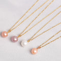 White Pink Purple 925 Sterling Silver Natural 7-8mm Round Fresh Water Pearl Pendant Necklace MegaBDM