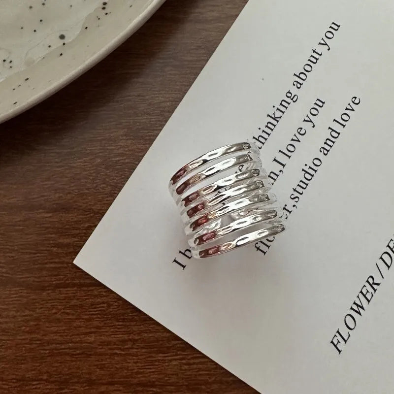 Layered Statement Cuff Ring 925 Sterling Silver Bold Luxury Jewelry Oversized Architectural Band Modern Power Ring for Women