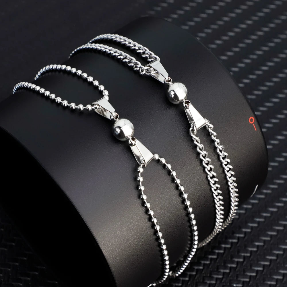 New Fashion Stainless Steel Horsewhip Chain Magnetic Couple Necklaces
