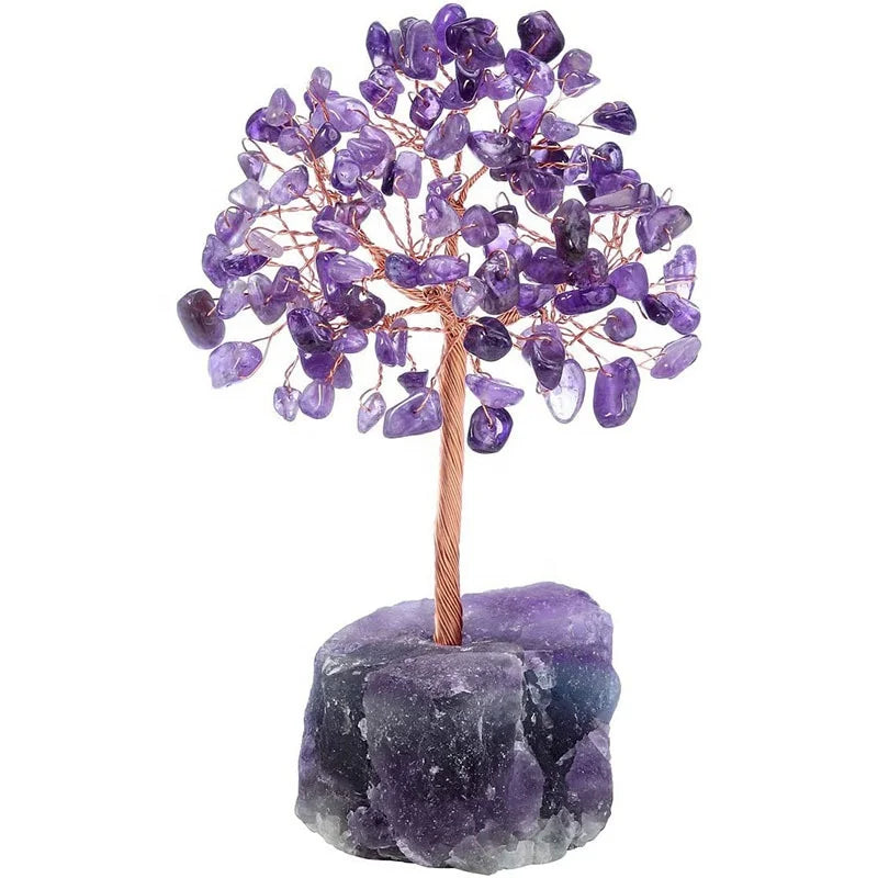 Natural Stone Crystal Tree of Life Chakra Lucky Amethyst Rose Quartz Tree for Christmas Decoration Crystal Craft Ornaments