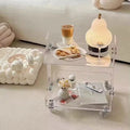 Transparent Double Layer Acrylic Storage Trolley Stainless Steel Foldable Bar Counter for Kitchen Living Room Bathroom Food