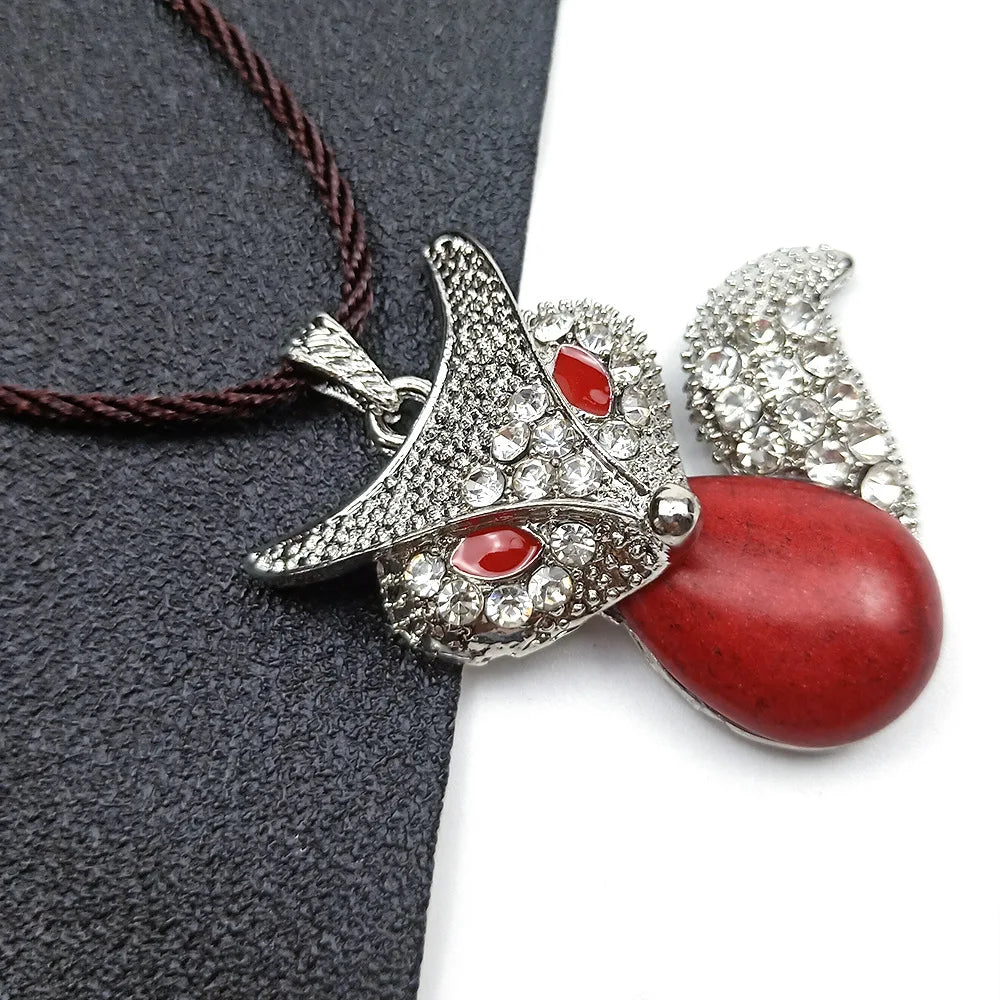 HZ European and American Creative Retro Personality fox Shape Design Red Turquoise Necklace Earrings Wholesale Jewelry