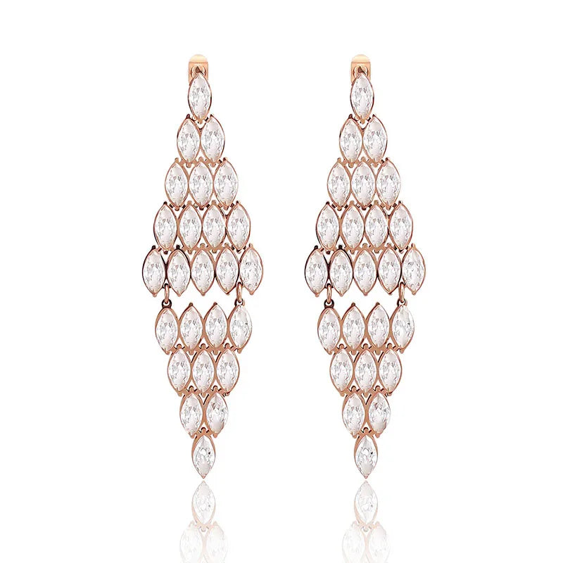 Hot Sale Earrings for Women Shiny Crystal Metallic Rose Gold/Silver Color Chain Earring Party Jewelry