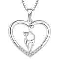 S925 Silver Cat Heart Pendant Necklace Cute Valentine's Day Wedding Party Gift with Zircon Wholesale Supply
