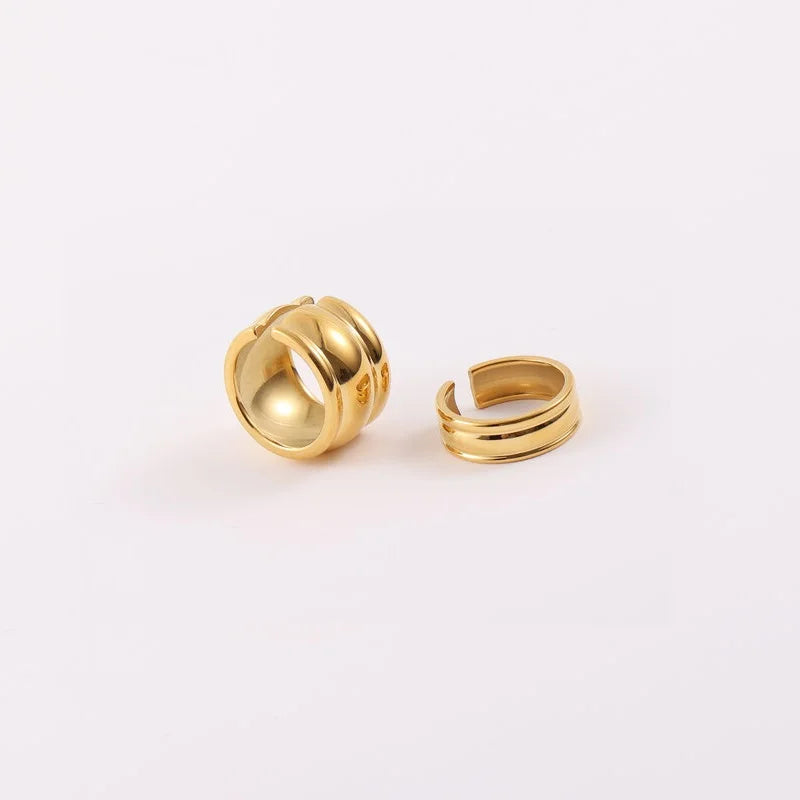 Joolim High End 18K Gold Plated Stainless Steel Chunky Gourd Open Rings for Women Finger Ring Wholesale