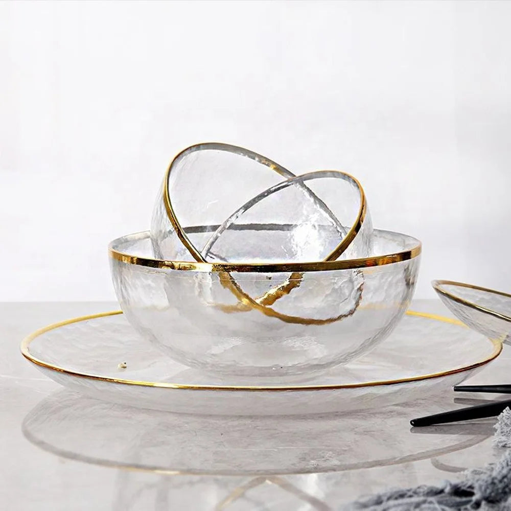 Wholesale Clear Crystal Glass Dinnerware Set Eco-Friendly Round Shape Mixing Bowl and Charger Plate for Fruit Salad