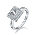 2022 Women Vintage White Gold Plated 925 Sterling Silver Double Halo Square Emerald Cut 1 Ct Moissanite Engagement Wedding Ring