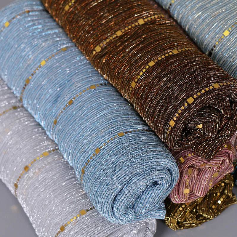 Summer Sparking Shiny Sequin Muslim Shawl Plain Wrinkle Long Scarves Glitter Paillette Lurex Polyester Hijab Scarf for Woman