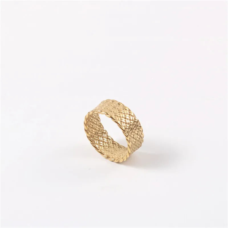 High End 18K Gold Plated Wide  Stainless Steel  Rings  Braided Rings Trendy  Stainless Steel Jewelry Wholesale