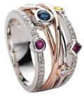 CAOSHI Polychromatic and Different Sizes Shapes Zircon Inlaid Ring Girls Silver Rose Gold Plated Stackable Colourful Rings Women