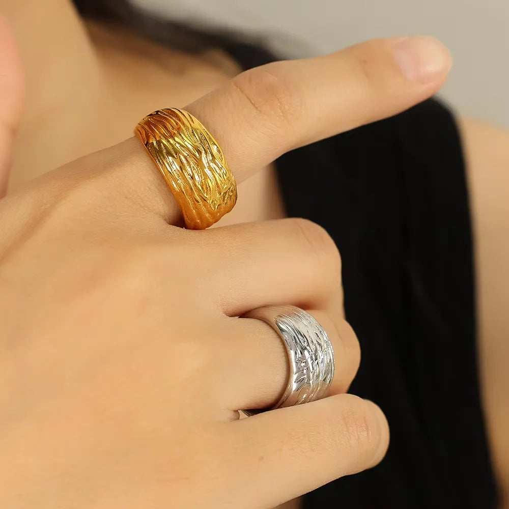 New Chunky Handmade Men's and Women's Ring Titanium Steel Gold-Plated Jewelry High-Grade Brushed Jewelry
