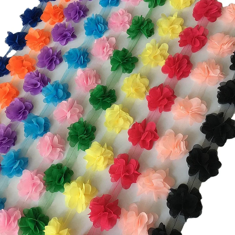3d Vintage Chiffon Lace Bridal Lace Trim Fashion DIY Garment Accessories XF03 24 Flowers Per Yard