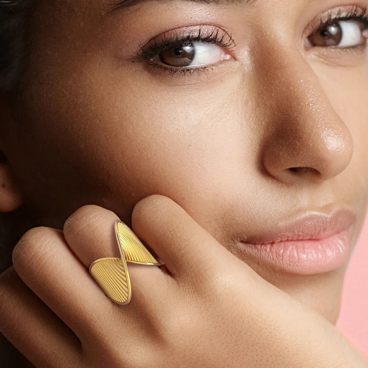 New Style Dainty Stacking Irregular Lava Shape Pearl French 18K PVD Gold Plated Stainless Steel Ring Jewelry