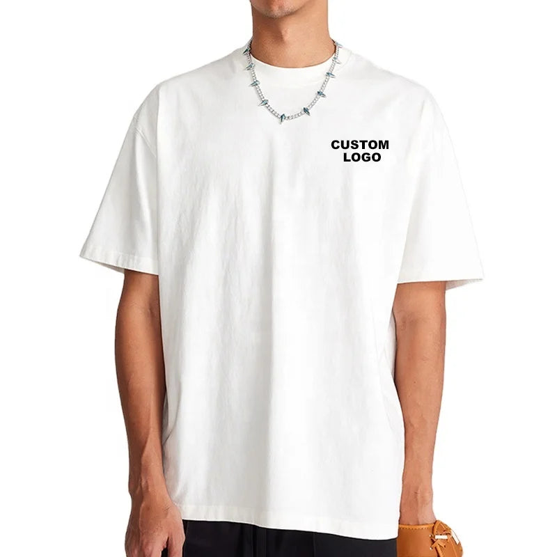 Custom Logo Heavy Knitted 260g 100% Cotton Oversized Black Mens T-Shirt Plain Blank Tee