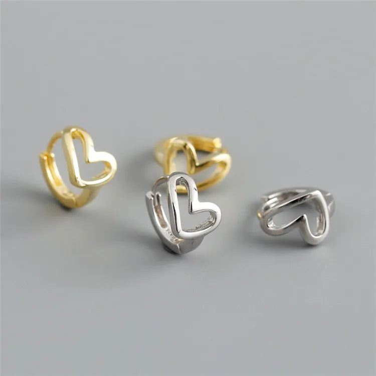 SP Hot Selling Unique Earrings Jewelry Fashion S925 Sterling Silver Made Hollow Heart Hoop Earrings