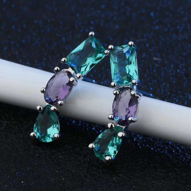 Fashionable Personalized Multi-color Geometric Shaped Zircon Earrings with High-end Design
