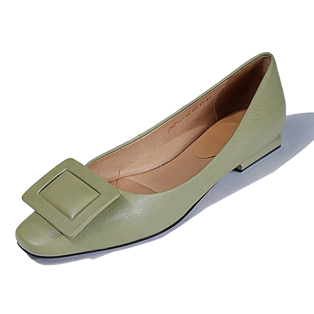 Square Toe Cowhide Women's Ballet Flats Summer Autumn Comfortable Slip-On Breathable Casual Genuine Leather Flat Shoes