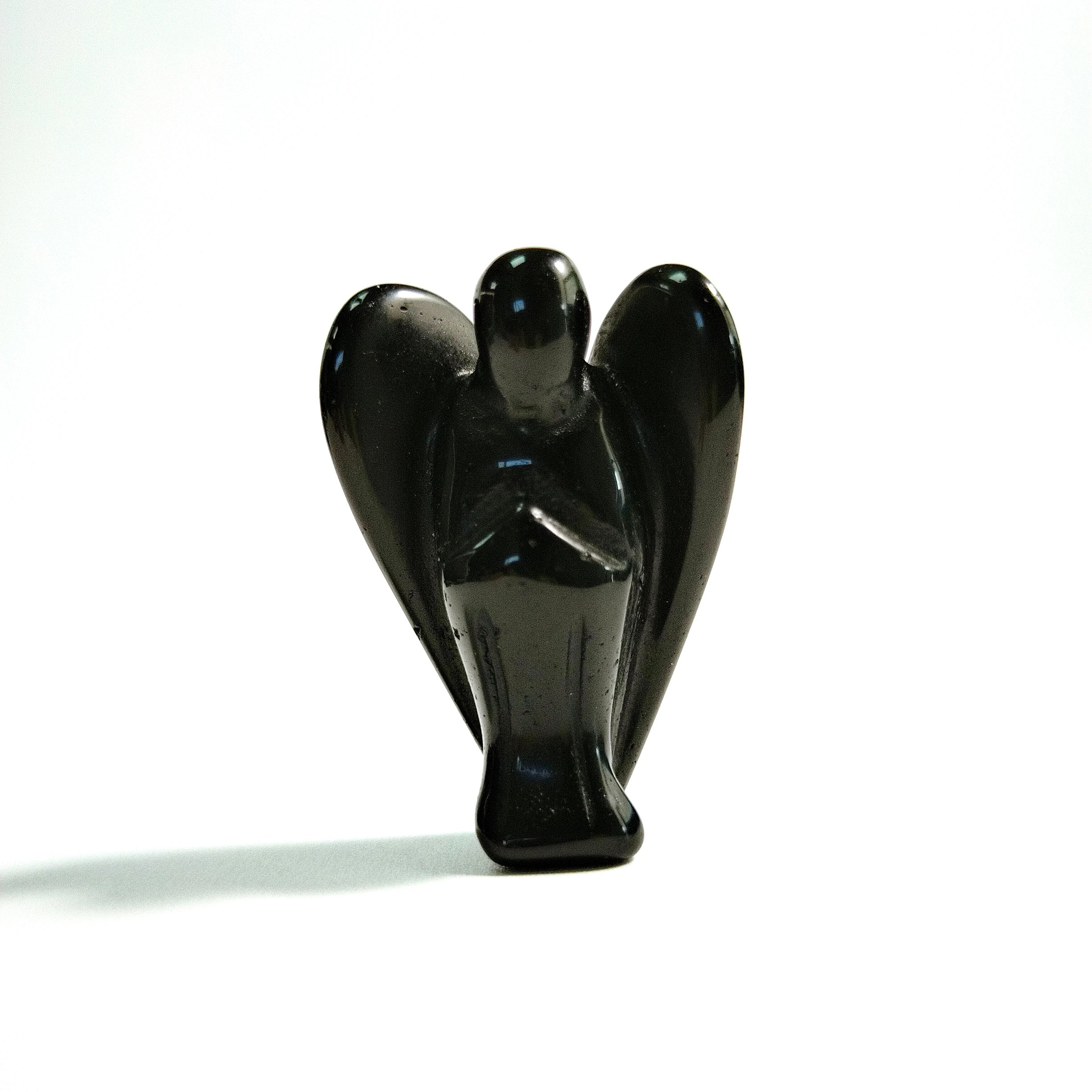 Huiying Natural Healing Gemstone 2 Inch Black Obsidian Carving Stone Angel Crafts